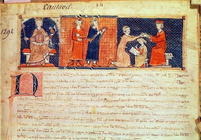 A feudális úr, aki a mallorcai király, I. Jakab (1207-76) előtt tartja prédikációját a Capbreu de Clayra et de Millasból, 1292 alkotó: Spanish School
