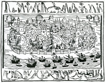 Lisszabon látképe a Spanyolország nagysága és emlékezetes dolgai könyvéből, Pedro Medina, 1548 alkotó: Spanish School
