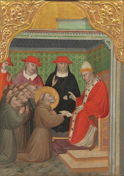 Szent Ferenc a pápa előtt A ferences uralom jóváhagyása, 13901400. alkotó: Spinello Aretino