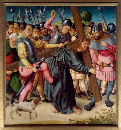 Krisztus feltámad a Golgotára (a keresztet viszi) alkotó: St Germain-des-Pres master