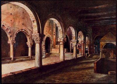 Olasz katedrálisok: Toscanella, kilátás a San Pietro hajójára (színes litho) alkotó: Stafford Leake