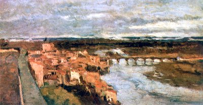 Táj faluval és híddal, c1855-1892 alkotó: Stanislas Lepine