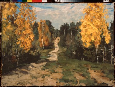 Őszi út. Sztanyiszlasz Julianovics Zsukovszkij (Zsukovszkij) festménye (1873-1944), olaj, vászon alkotó: Stanislav Joulianovitch Joukovski