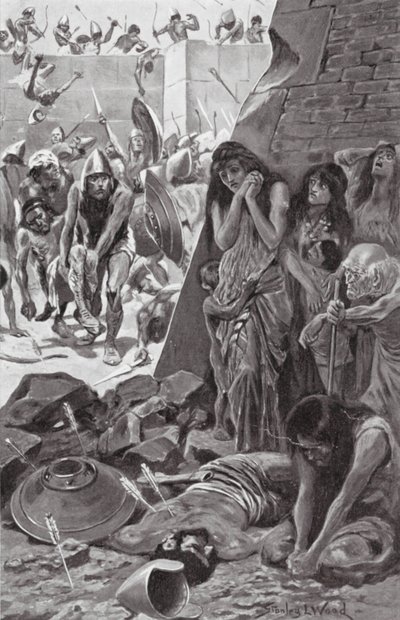Tírusz, amelyet Nabukodonozor Babilon ostromol (litográfia) alkotó: Stanley L. (after) Wood
