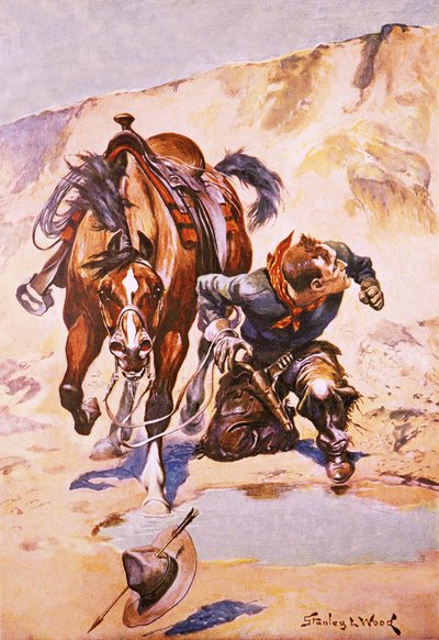 Cowboy, akit indiánok üldöznek. alkotó: Stanley L. Wood