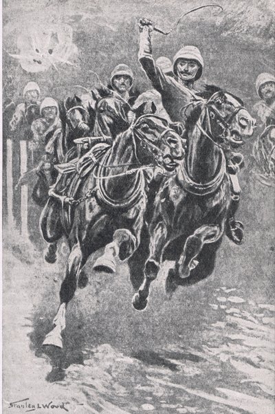 Maclaine hadnagy felhozza a fegyvereket Maiwandban, 1880. július 17., illusztráció a brit szárazföldi és tengeri csatákból, 1915 alkotó: Stanley L. Wood