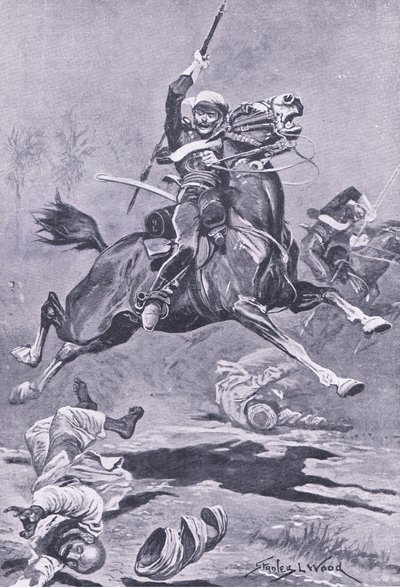 The 9th Lancers at Delhi, 1857, illusztráció a brit csaták szárazföldön és tengeren, 1915-ből alkotó: Stanley L. Wood