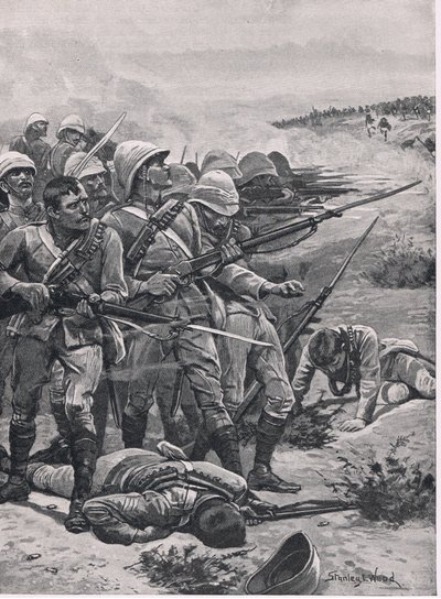Az ABU-Kru tér, 1885. január 19., illusztráció a brit szárazföldi és tengeri csatákból, 1915 alkotó: Stanley L. Wood
