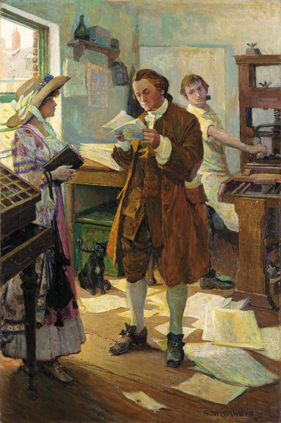 Franklin, a nyomtató (olaj, vászon) alkotó: Stanley Massey Arthurs