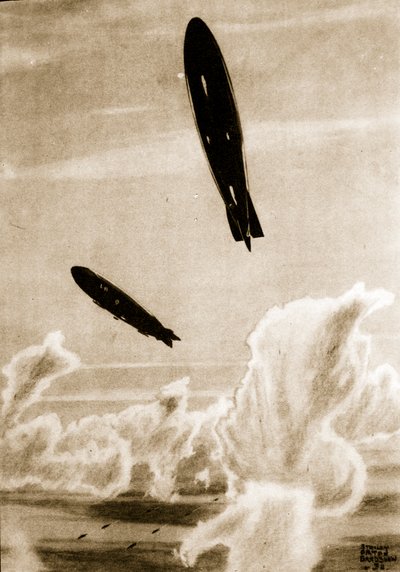 Zepps az Északi-tengeri őrjáraton, illusztráció John Hamilton „Flying Memories” című művéből alkotó: Stanley Orton Bradshaw