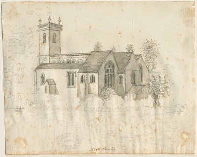 Abbots Bromley Church: ceruzavázlat enyhe mosással, nd [1762-1802] alkotó: Stebbing Shaw