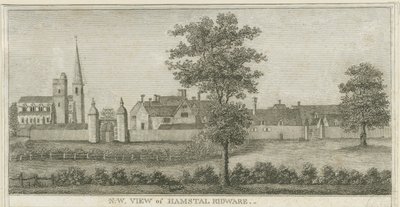 Hamstall Ridware - Templom és kastély: metszet, nd [1762-1802] (nyomtatás) alkotó: Stebbing Shaw