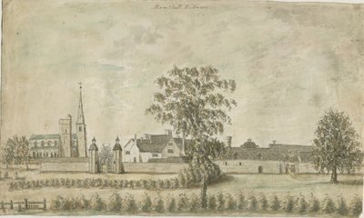 Hamstall Ridware – Templom és kastély: vízfestmény, nd [1762-1802] alkotó: Stebbing Shaw