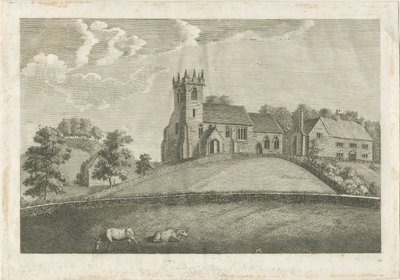 Sandon templom és plébánia: metszet, nd [1797] (nyomtatás) alkotó: Stebbing Shaw
