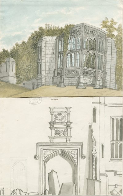 Tixall - Gótikus ablak és heraldikai régiségek: akvarell festészet, nd [1762-1802] (festmény) alkotó: Stebbing Shaw