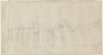 Tutbury templom és kastély – északkeleti nézet: ceruzarajz, nd [1762-1802] (rajz) alkotó: Stebbing Shaw