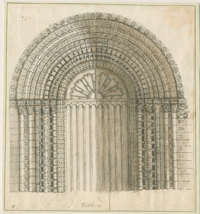 Tutbury Priory Church – Arch in West Door: toll és szépia rajz, nd [1762-1802] (nyomtatás) alkotó: Stebbing Shaw