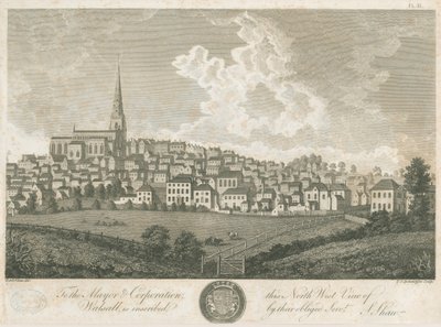 Walsall Town – északnyugati nézet: metszet, nd [c 1798] alkotó: Stebbing Shaw