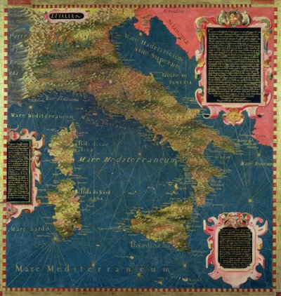 A tizenhatodik századi Olaszország térképe, a „Sala delle Carte Geografiche” (Földrajzi Térképek Csarnoka) 1575. évi térképe (olaj, tábla) alkotó: Stefano and Danti Egnazio Bonsignori