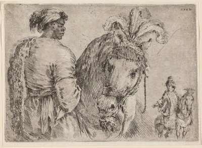 Egy lovat etető fekete ember, valószínűleg 1662-ben. alkotó: Stefano della Bella