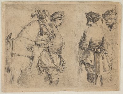 Egy rúd, aki a kantárnál tart egy lovat, kb. 1662. alkotó: Stefano della Bella