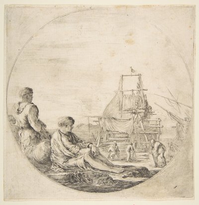 Egy ülő fehér tengerész, egy álló fekete tengerész, kb. 1660. alkotó: Stefano della Bella