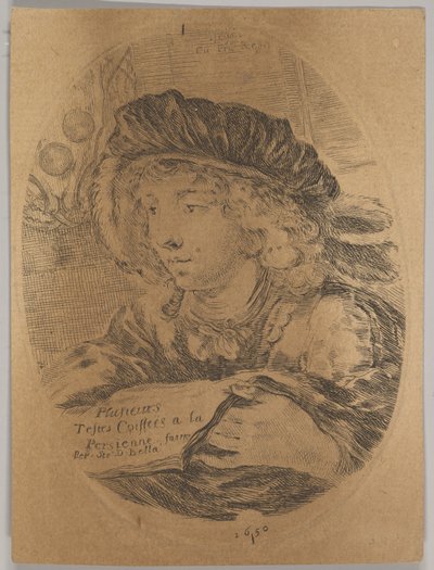 Egy tollas sapkát viselő fiatal férfi mellszobra háromnegyedéig balra fordult, a ..., 1650. alkotó: Stefano della Bella