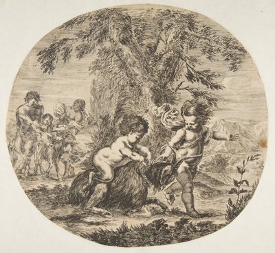 Egy gyerek és egy szatír gyerek játszik kecskével, kb. 1657. alkotó: Stefano della Bella