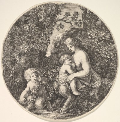Egy női szatír gyermeket szoptat jobbra, balra fordult, szatírgyerek..., 1639. alkotó: Stefano della Bella