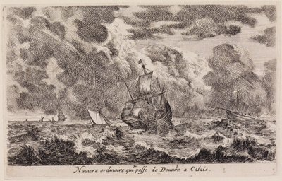Tengeri kikötők látképei (Vues de ports de mer): vitorlás hajó, amely Doverből Calais-ba tart alkotó: Stefano della Bella