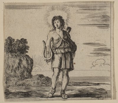 Apollo, a Game of Mythologyból, a Game of Mythology, 1644-ből. alkotó: Stefano della Bella