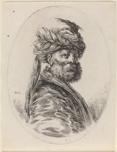 Szakállas mór tollas turbánban fátyollal, jobbra fordítva, 16491650. alkotó: Stefano della Bella