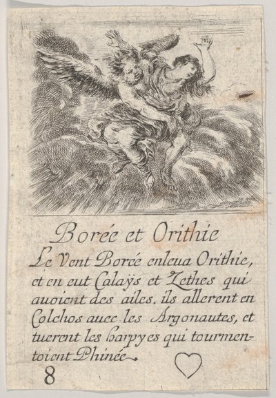 Boreas és Orithyia, a Game of Mythology Jeu de la Mythologie-ból, 1644. alkotó: Stefano della Bella