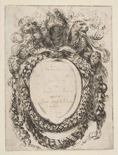 Sisakokkal és leopárdokkal koronázott cartouche, 1647. alkotó: Stefano della Bella