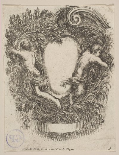 Apolló és Pán által keretezett kartotus, 1647. alkotó: Stefano della Bella