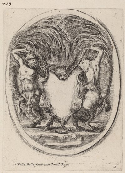 Kentaurok által támogatott kartotus nyelt tigris formájában, 1647. alkotó: Stefano della Bella