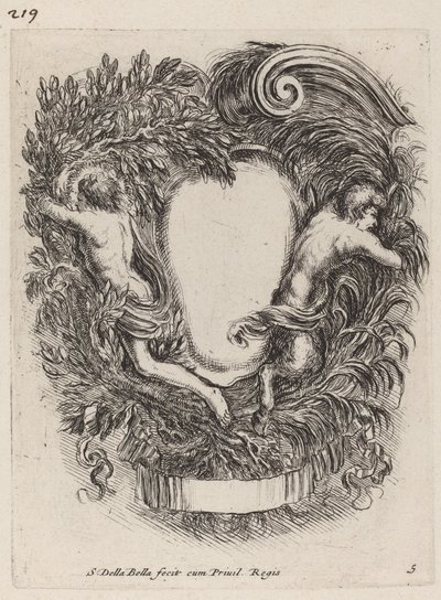 Cartouche Apollóval és Pánnal alkotó: Stefano della Bella