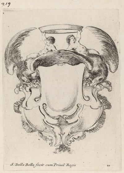 Kartusz sasokkal és két koronát tartó csecsemővel, 1647. alkotó: Stefano della Bella