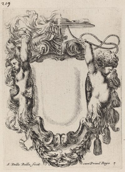 Kartusz csecsemő szatírokkal, 1647. alkotó: Stefano della Bella