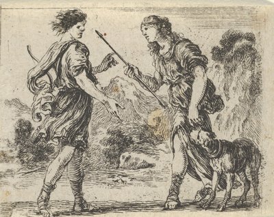 Cephalus és Procris, a „Game of Mythology” Jeu de la Mythologie-ból, 1644 alkotó: Stefano della Bella