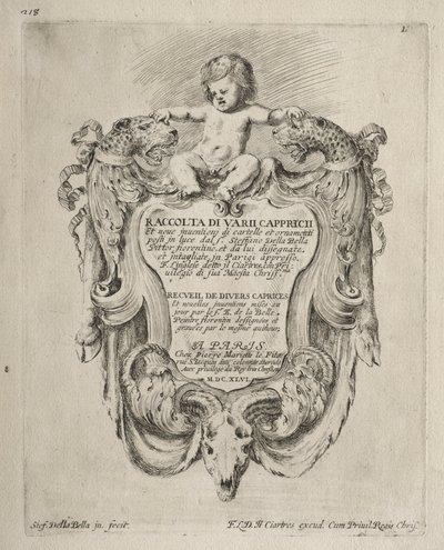 Különböző szeszélyek gyűjteménye, valamint kartonok és díszek új mintái: 1. szám, címlap alkotó: Stefano della Bella