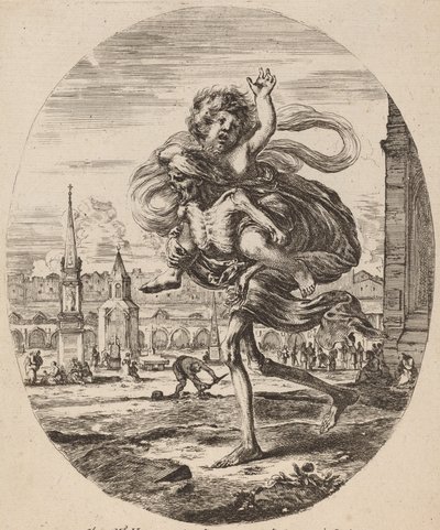 A Halál gyermeket hord balra, valószínűleg 1648. alkotó: Stefano della Bella