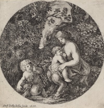 Női szatír, aki gyermeket szoptat egy erdős tájon, 1656. alkotó: Stefano della Bella