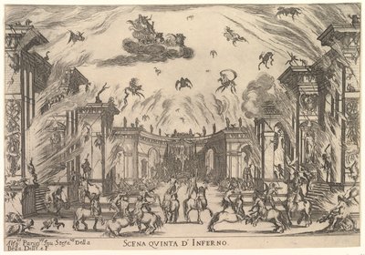 Ötödik jelenet, az Inferno, Az istenek házassága Le nozze degli Dei, 1637-ből. alkotó: Stefano della Bella
