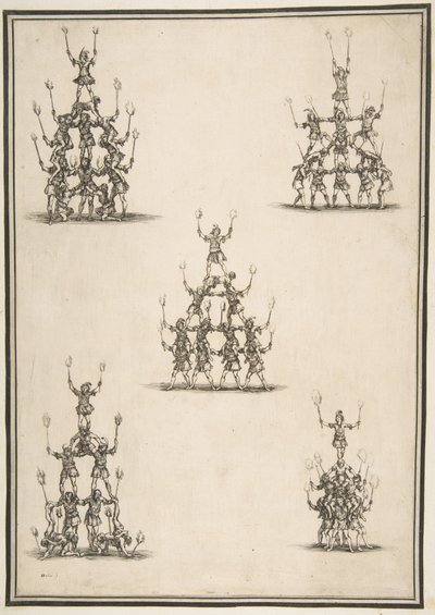 Öt akrobatacsoport, 1652. alkotó: Stefano della Bella