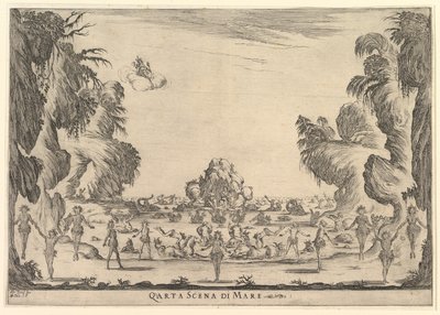 Negyedik jelenet, a tenger, Az istenek házassága Le nozze degli Dei, 1637-ből. alkotó: Stefano della Bella