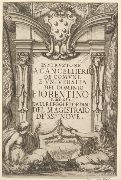 A kancellároknak szóló utasítások előlapja Instruzione a Cancellieri: Medici coat ..., 1635. alkotó: Stefano della Bella