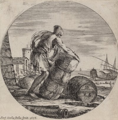 Hajórakományt szállító gályarab, 1656. alkotó: Stefano della Bella