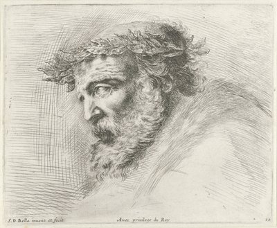 Egy szakállas és babérkoszorús öregember feje, profilban balra A rajz alapjai (sorozat címe) I principii del disegno (sorozat címe) alkotó: Stefano della Bella