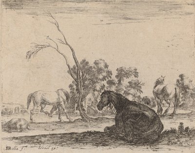 Lovak a legelőn, 1642. alkotó: Stefano della Bella